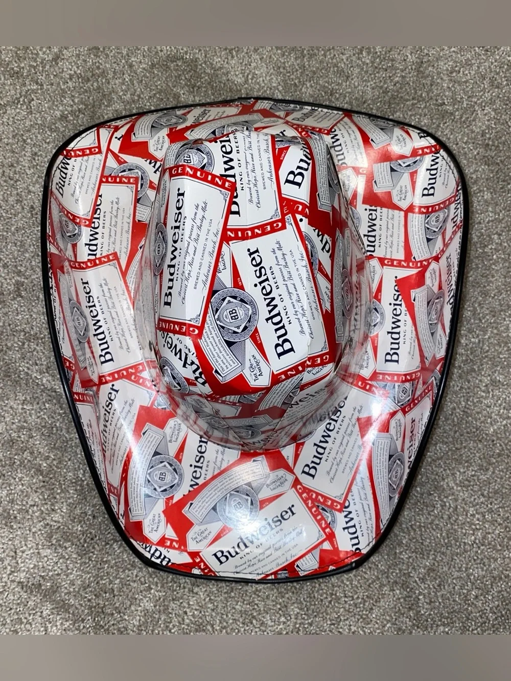 Budweiser Beer Label Cardboard Cowboy Hat Red, White & Blue Adult Unisex